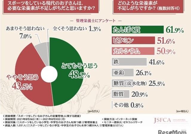 スポーツしている子供は栄養素が不足…9割以上の管理栄養士