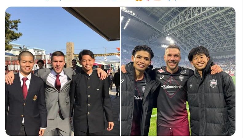 これは感動的! ポドルスキが高卒坊主の佐々木大樹＆郷家友太と6年ぶり3ショット